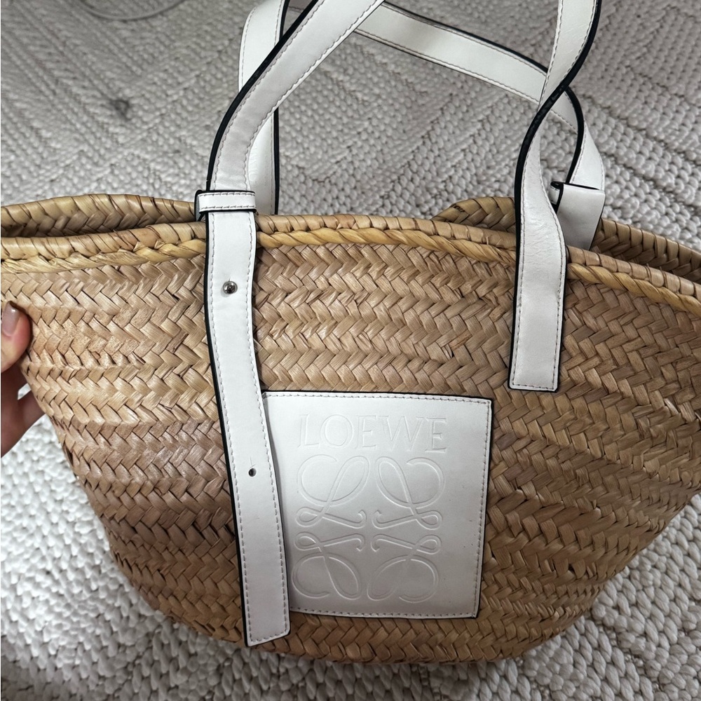 Loewe Beige and White Woven Tote